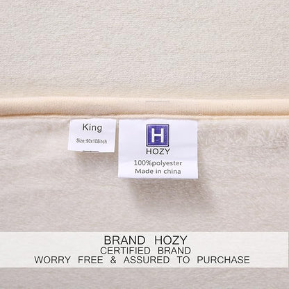 HOZY Soft Blanket Travel Size Fleece Warm Fuzzy Throw Blankets for The Bed Sofa Lightweight 350GSM Ivory 50"*61"