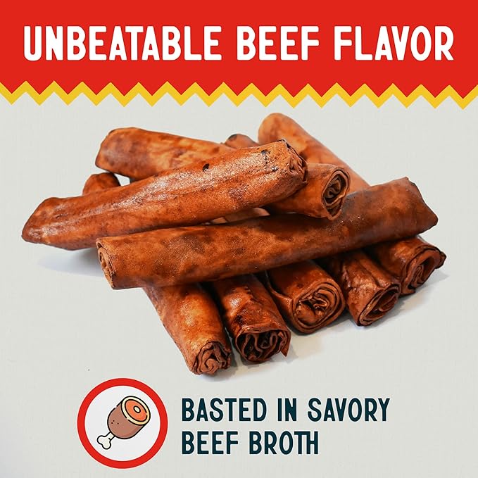 Canine Chews 8-9" Beef Basted Thick Rawhide Retriever Rolls - Pack of 25 Beef-Flavored Long-Lasting Dog Rawhide Chews - Protein-Dense Jumbo Rawhide Bones For Large Dogs - Treats for Aggressive Chewers-Mewly Pet