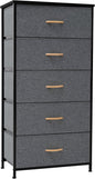 Crestlive Products Vertical Dresser Storage Tower - Sturdy Steel Frame, Wood Top, Easy Pull Fabric Bins - Wide Organizer Unit for Bedroom, Hallway, Entryway, Closets - 5 Drawers(Gray)