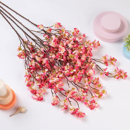4 Pcs Artificial Cherry Blossom Flower Branches, Bulk Silk Faux Flowers Real Touch Bouquet for Home Wedding Party Centerpieces Spring Summer Decor, Vase Not Included(Deep Pink)