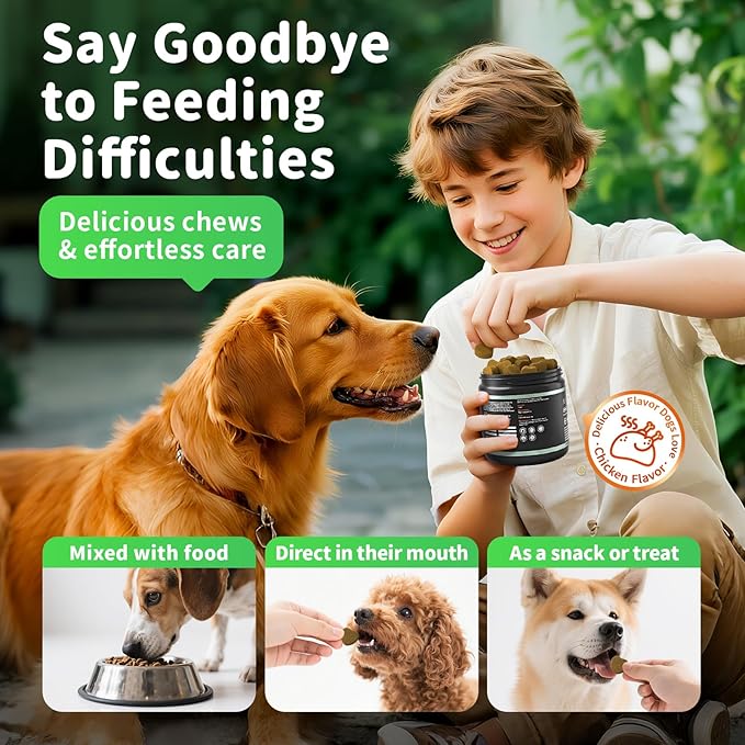 Premium Dog Digestive Enzymes and Probiotics with Pumpkin for Gut Health Support - Daily Chews for Digestion & Gas Relief - Chicken Flavor-90 Count-Mewly Pet