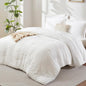 CozyLux Oversized King Comforter Set White Seersucker 7 Pieces 120x98 Bed in a Bag Comforter Set with Sheets, Luxury Soft Bedding Sets with Down Alternative Comforter, Sheets, Pillowcases & Shams
