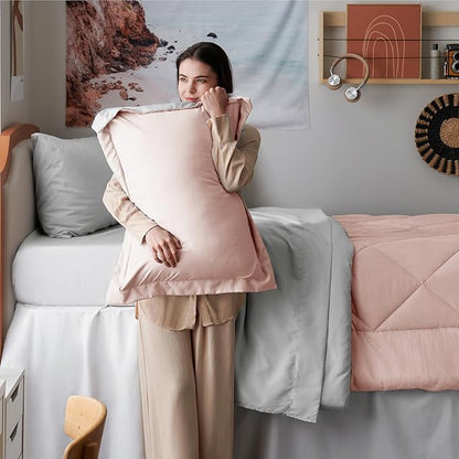 Bedsure Twin XL Comforter Set - 5 Pieces Reversible Blush Pink Bedding, Twin XL Size Bed Set for All Seasons, Bed in a Bag with Down Alternative Comforter, Sheets, Pillowcase & Sham
