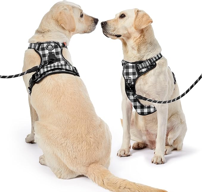 NESTROAD No Pull Dog Harness with Leash, Reflective No Choke Pet Vest Harness,Adjustable Soft Padded Dog Harness with Easy Control Handle for Large Dogs(Checkered Black,Large)-Mewly Pet