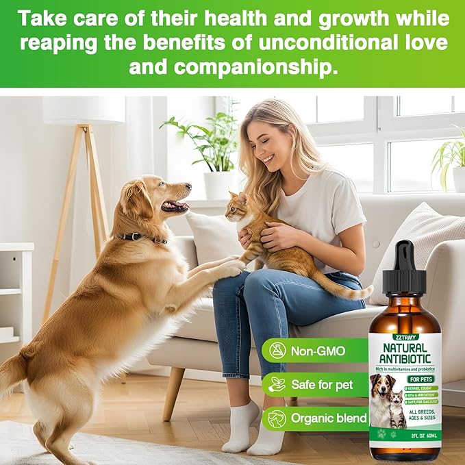 Natural Antibiotics for Dogs and Cats,Antibiotic for Cats,Dog Antibiotics in Drops,Help with Allergies, Itching, Coughs, UTIs,Skin, Coat, Digestion Care,for All Breeds & Ages,Pet Supplements&Vitamins-Mewly Pet