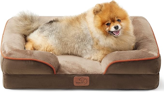 Bedsure Orthopedic Dog Beds for Small Dogs - Washable Small Dog Cat Bed Waterproof, Comfort Pet Couch Sofa with Washable Removable Cover, Pets Bed with Nonskid Bottom, Brown, 24"-Mewly Pet