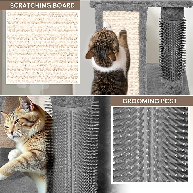 Large Cat Tree Tower for Large Cats, Cat Scratching Post, Self Grooming Post, Interactive Cat Toys, Oversized Perch and Basket, Heavy Duty 72", Light Grey-Mewly Pet