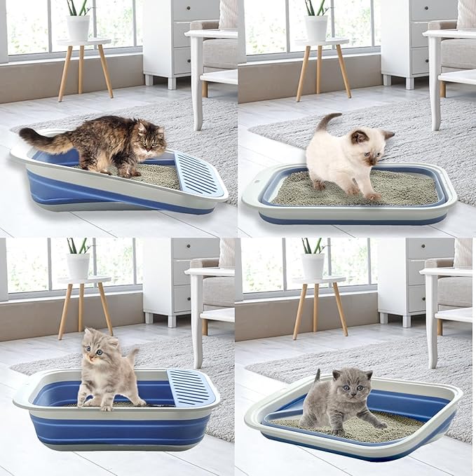 Kitten Training Litter Box, Collapsible Low Entry Kitten Litter Box Shallow LitterBox Senior Cats Anti-Splashing Open Potty Pan Scoop Leak-Proof Pedal Cat Toilet No Smell Easy Clean-Mewly Pet