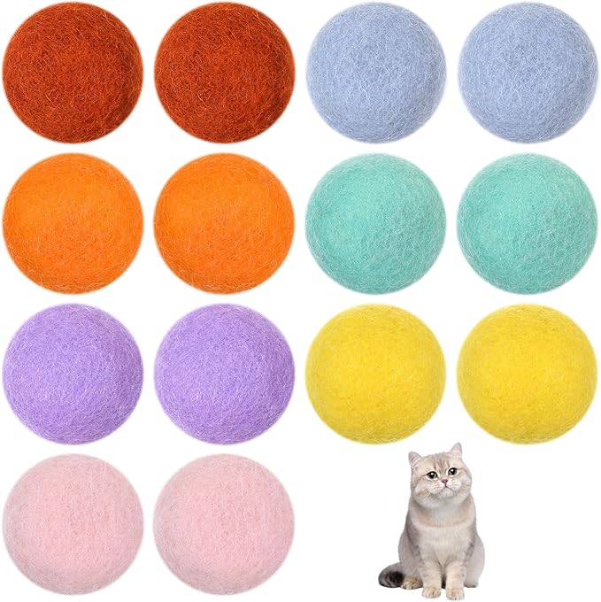14 PCS Wool Cat Ball Toys, Quiet Play Felt Cat Ball Toys Kitty Kicker Exercise Toy, Fun Colorful Kitty Kitten Toy for Interactive Kitten Balls for Indoor 1.2in-Mewly Pet