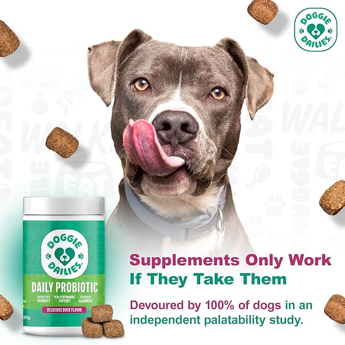 Doggie Dailies Probiotics for Dogs, Advanced Probiotics with Prebiotics, Promotes Digestive Health, Supports Immune System & Overall Health, Duck Flavor, 225 Chews-Mewly Pet