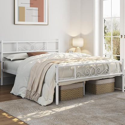 Yaheetech Full Bed Frames Metal Platform Bed with Headboard&Footboard for Bedrooms/No Box Spring Needed/Easy Assembly/Underbed Space: 12.6"/White Full Bed