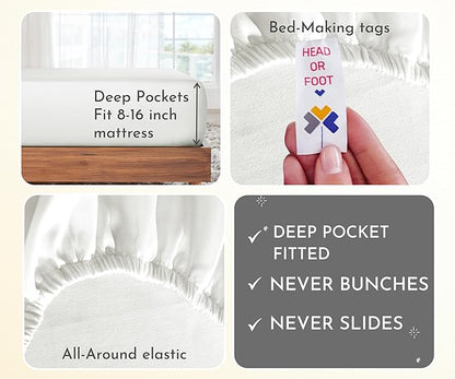 California Design Den 2-Pack Full 100% Cotton Sateen 400 Thread Count Sheets - Extra Soft, Breathable & Cooling Sheets, Wrinkle Resistant, 2 Sets of Deep Pocket Bed Sheets - Ivory (Pale Tone)