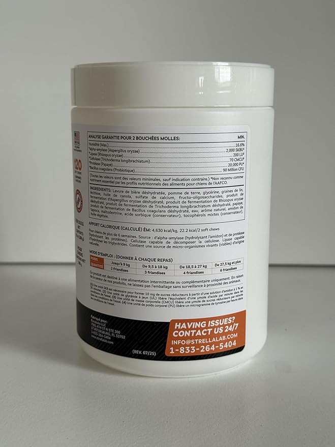 STRELLALAB Vet Strength Dog Probiotics Treats - 1 Billion CFU + Digestive Enzymes + Prebiotics - Chewable Fiber Supplement w/Pumpkin - Allergy, Diarrhea, Gas, Constipation, Upset Stomach Relief-Mewly Pet