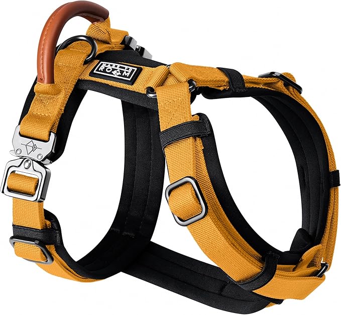 MADE TO ROAM Premium Explorer Harness - Y-Shaped Dog Harness with Adjustable Durable Nylon, Soft Padding, Metal Buckles and Leather Handle for Small, Medium, Large Dogs (Michigan Autumn, Size 7)-Mewly Pet