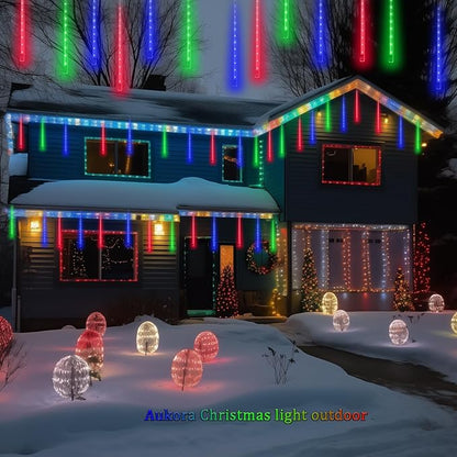 Aukora Christmas Lights Outdoor, UL Plug Halloween Lights Outside, LED Meteor Shower Light, 11.8in 8 Tubes 192 LEDs for Xmas, Wedding, Party, Holiday, Garden, Tree Decoration（Blue、Red、Green