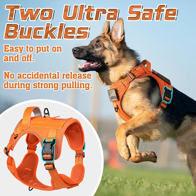 rabbitgoo Tactical Dog Harness for Large Dogs, No Pull Military Service Vest with Handle & Molle, Easy Control for Training Walking, Adjustable Reflective Straps, Orange, L-Mewly Pet