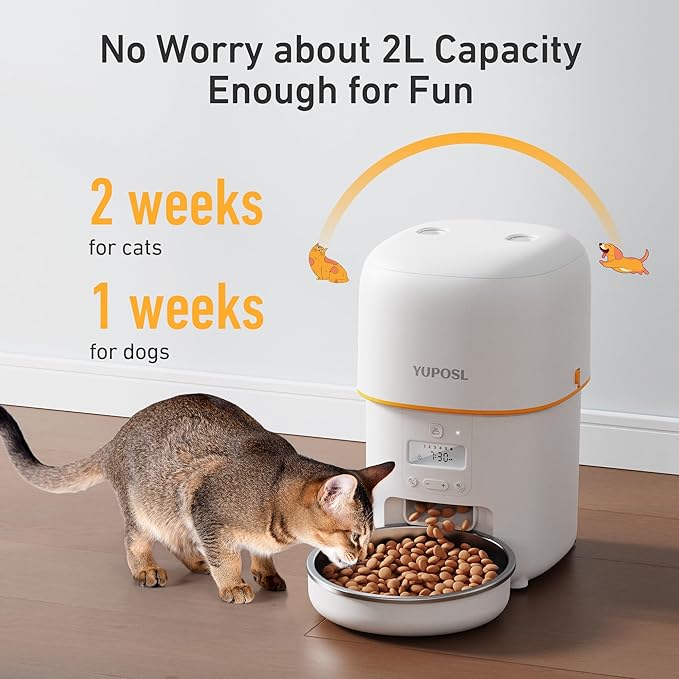 Automatic Cat Feeders - 2L Cat Food Dispenser Easy to Use, Timed Automatic Pet Feeder with Over 180-day Battery Life, 1-6 Meals Dry Food Programmable Portion Control Also for Dogs-Mewly Pet