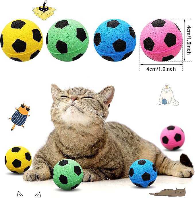Skylety 32 Pieces Cat Soccer Balls Foam Sponge Football Cat Interactive Cats Soccer Toy Sports Ball for Kitten Pet-Mewly Pet
