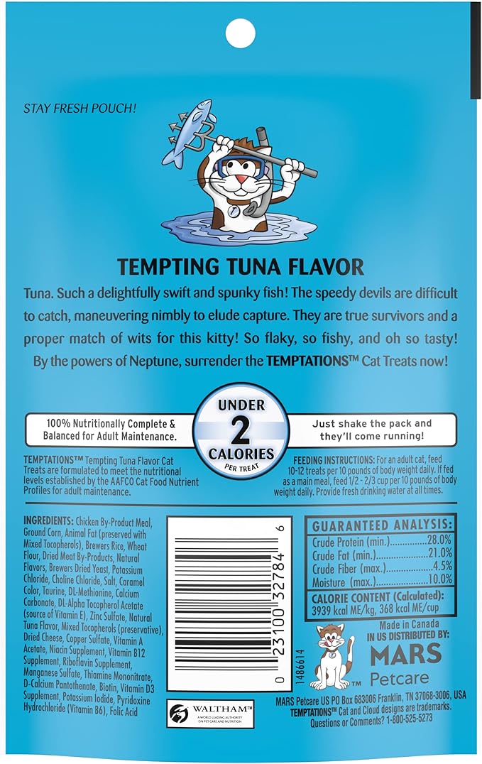 Temptations Classic Crunchy and Soft Cat Treats Tempting Tuna Flavor, 3 oz. Pouch (Pack of 12)-Mewly Pet