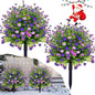2 Pack Artificial Topiary Ball Trees Boxwood Shrubs with Spikes, UV Resistant Fake Flowers Bushes for Outdoor, Look Real Faux Plants for Porch Pathway Garden Yard Patio Halloween Decor -Purple