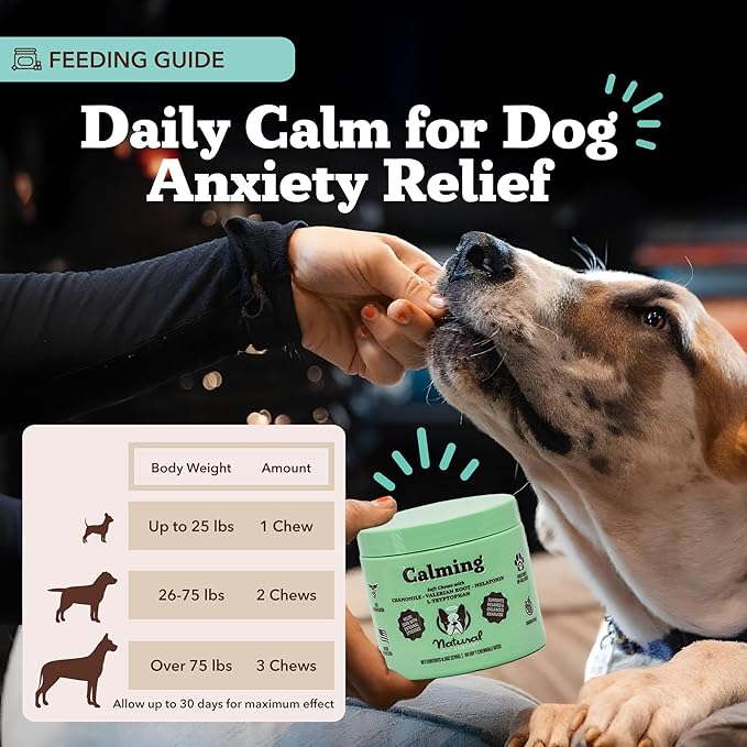 Natural Dog Company Calming Chews for Dogs, Stress & Anxiety Relief Supplement with Chamomile, Valerian Root & Melatonin, Natural Soothing Chews for Travel, Thunder, Fireworks & Separation (90 cnt)-Mewly Pet