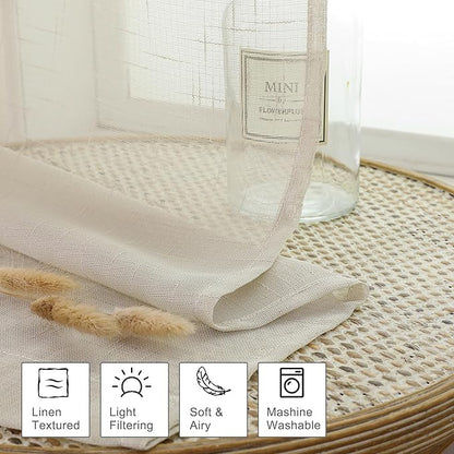 Aiyufeng Kirei Farmhouse Sheer Curtains Flax Textured for Living Room, Semi Sheer Vertical Drapes Privacy with Light Filter for Home Office/Farm House, W40 x L72, Linen, 1 Pair