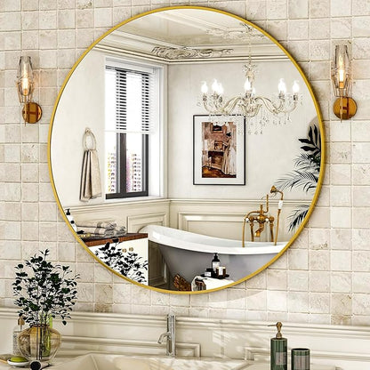 HARRITPURE Round Mirror 36 Gold Wall Mounted Circle Mirrors Vanity Mirror with Brushed Aluminum Alloy Frame Modern Decoration for Bathroom, Living Room, Vanity, Bedroom, Entryway