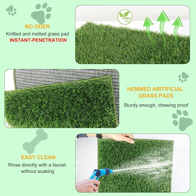 MEEXPAWS XL Dog Grass Pad With Tray - Artificial Potty for Balcony, New Generation Instant-Penetration, Litter Box With Hemmed Edge, Disposable Pee Pad-Mewly Pet