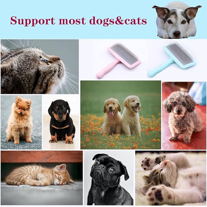 Air Cushion Slicker Brush for Dogs Cats,Soft Pin Shedding Brush for Short Haired Dog,Cat, Pet Grooming Wire Brush for Thin Curly Matted Tangled Hair,14mm(0.55"),Green-Mewly Pet