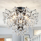 WUZUPS 5-Light Crystal Chandelier Flushmount Ceiling Light Modern Lighting Fixture for Bedroom Hallway Bar Kitchen Bathroom, H 12" W 15.4", E12 Base, Black