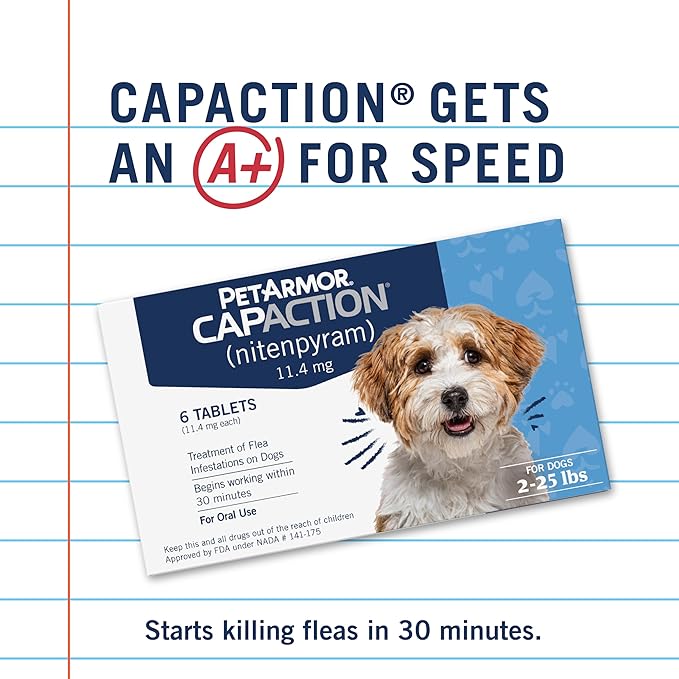PetArmor CAPACTION (nitenpyram) Oral Flea Treatment for Dogs, Fast Acting Tablets Start Killing Fleas in 30 Minutes, Dogs 2-25 lbs, 6 Doses-Mewly Pet