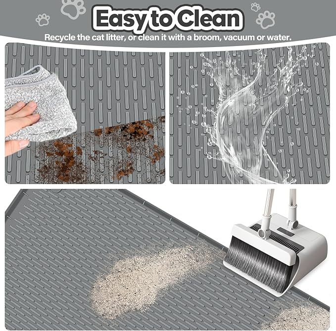 Cat Litter Mat, Extra Large 40" x 28" Silicone Mat Litter Trapping Mat for Scatter Control, Soft on Kitty Paws, Easy to Clean (Dark Gray)-Mewly Pet