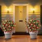 Lewondr Artificial Red Flowers Boxwood Topiary Ball with LED Lights,23.6'' Artificial Shrub Bushes with Ground Spike,UV Resistant Faux Greenery Shrubs,Fake Plants for Indoor Outdoor Garden Patio Decor