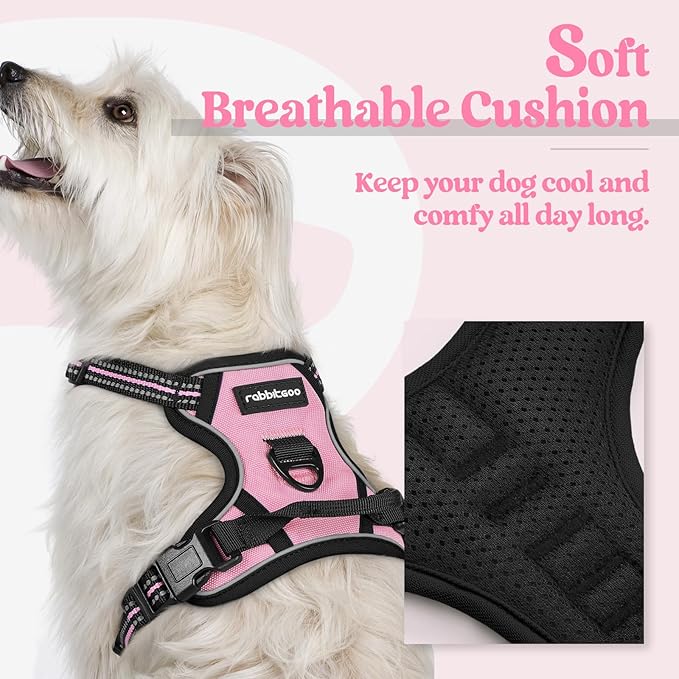 rabbitgoo Dog Harness No Pull with 2 Leash Clips, Adjustable Soft Padded, Reflective Oxford No Choke Pet Vest with Easy Control Handle for Puppy, Pink, XS-Mewly Pet