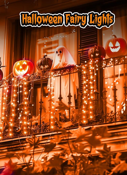 Minetom Halloween Fairy Lights, 33Ft 100 LED Battery Operated Fairy Lights, Waterproof Copper Wire Mason Jar Lights for Home Party Ghost Haunted House Indoor Outdoor Halloween Decorations, Orange