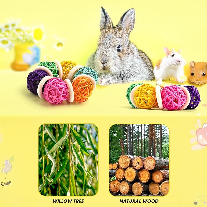 2 Pcs Natural Grass Chew Balls for Rabbits, Chinchillas, Hamsters & Mice - Safe Dental Health Toys for Teeth Grinding, Chewing & Dental Care, Small Animal Enrichment Chew Toys-Mewly Pet