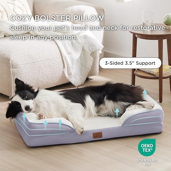 Bedsure Orthopedic Dog Beds Large Sized Dog - Washable Large Dog Cat Bed Waterproof, Comfort Dogs Couch Sofa with Washable Removable Cover, Pet Bed with Nonskid Bottom, Lavender, 35"-Mewly Pet