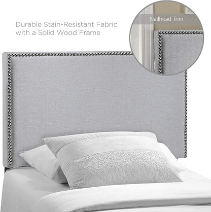 Modway Region Linen Fabric Upholstered Twin Headboard in Gray with Nailhead Trim