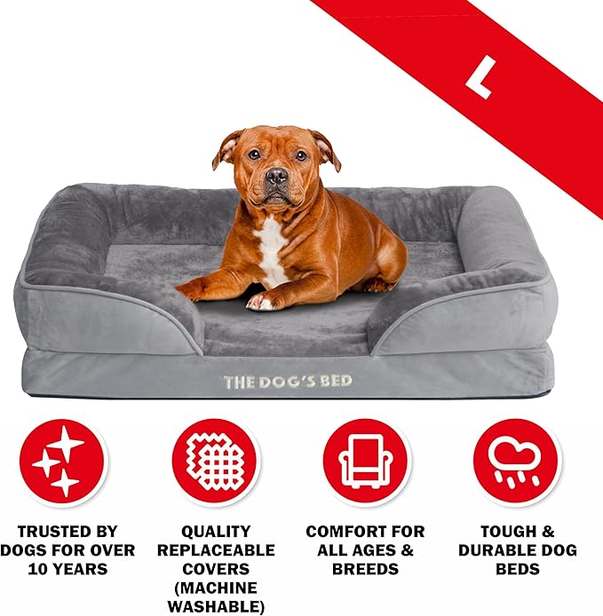 The Dog’s Bed, Orthopedic Standard Foam Waterproof Dog Bed with Standard Support, Large Silver Grey Plush, Waterproof, Supportive Dog Bed with Replaceable Covers, Veterinary Approved-Mewly Pet