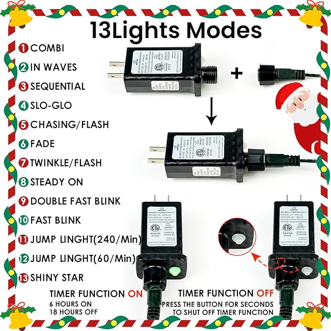 Connectable 300LED 99Ft 13Modes Christmas String Lights Indoor Outdoor | Extendable Green Wire Cool White Christmas Tree Lights with Timer | Twinkle Fairy Light Plug in for Xmas Tree(Cool White)