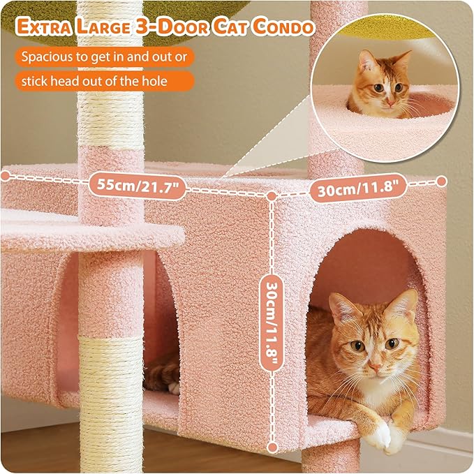 PAWZ Road Flower Cat Tree for Large Cats, 81 Inches Pink Tall Cat Tower with 2 Perches, 2 Condos and Spacious Hammock, XL Extra Large Condo with 7 Scratching Posts for 20lb+ Adult Cats-Mewly Pet