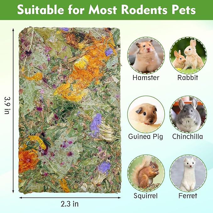 Fhiny 24 PCS Rabbit Timothy Hay Chips Toys, Natural Bunny Molar Treats with Herbal Flowers Rabbit Chew Toys for Teeth Small Animal Snacks for Rats Chinchillas Guinea Pigs Hamsters-Mewly Pet