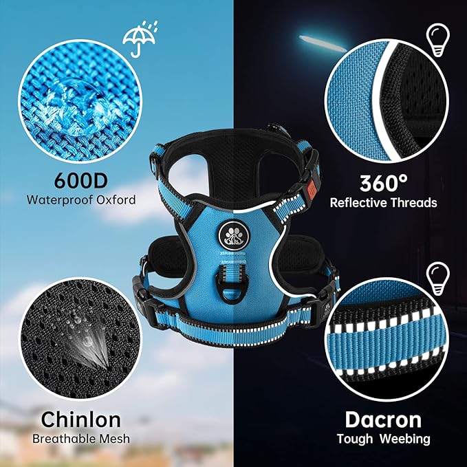 NESTROAD No Pull Dog Harness,Adjustable Oxford Dog Vest Harness with Leash,Reflective No-Choke Pet Harness with Easy Control Soft Handle for Small Dogs(X-Small,Blue)-Mewly Pet