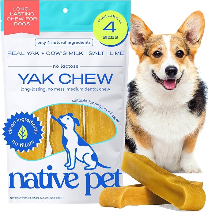 Native Pet Yak Cheese Himalayan Dog Chews - Long Lasting Dental Sticks for Medium Breeds – 100% All Natural Himalayan Yak Chews for Medium Dogs – Cheese Bone for Aggressive Chewers - 3 Per Pack-Mewly Pet