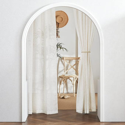 RYB HOME Semi Sheer Curtains - Flax Linen Blend Soft Short Sheer Curtains for Closet, Privacy Protection Light Filtering for Teen Girls&Boys Kids Bedroom Decor, 52/''W x 45/''L, 2 Pcs, Linen