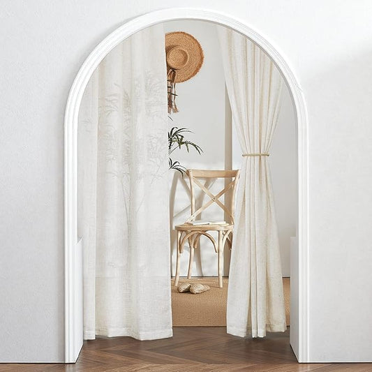 RYB HOME Sheer Linen Blend Curtains - Privacy Semi Translucent Linen Texture Draperies Soften Sunlight Glare Farmhouse Window Curtains for Living Room Cafe Laundry Room, 52" W x 72" L, 2 Panels