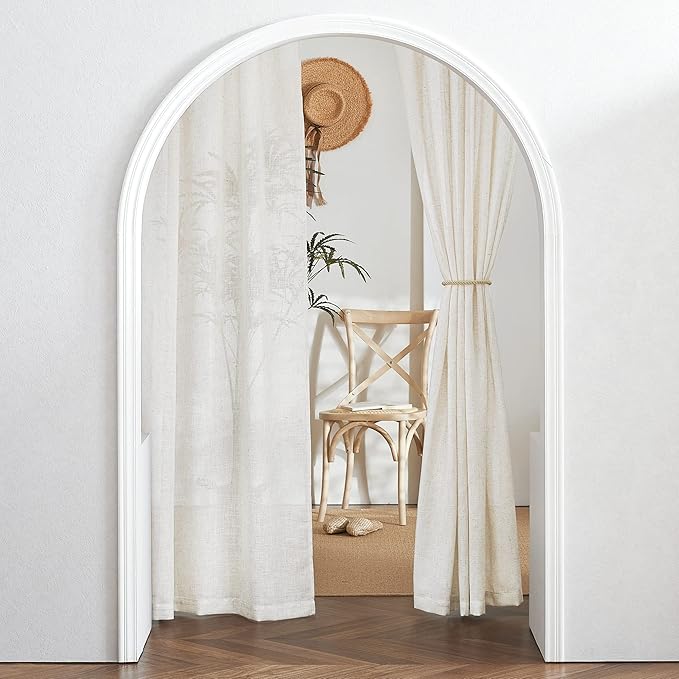 RYB HOME Semi Sheer Curtains 63 inch Length 2 Panels, Linen Textured Privacy Protect Window Drapes Soft Breathable Back Tab Window Curtains for Bedroom Living Room Decor, 52 W x 63 L, Linen