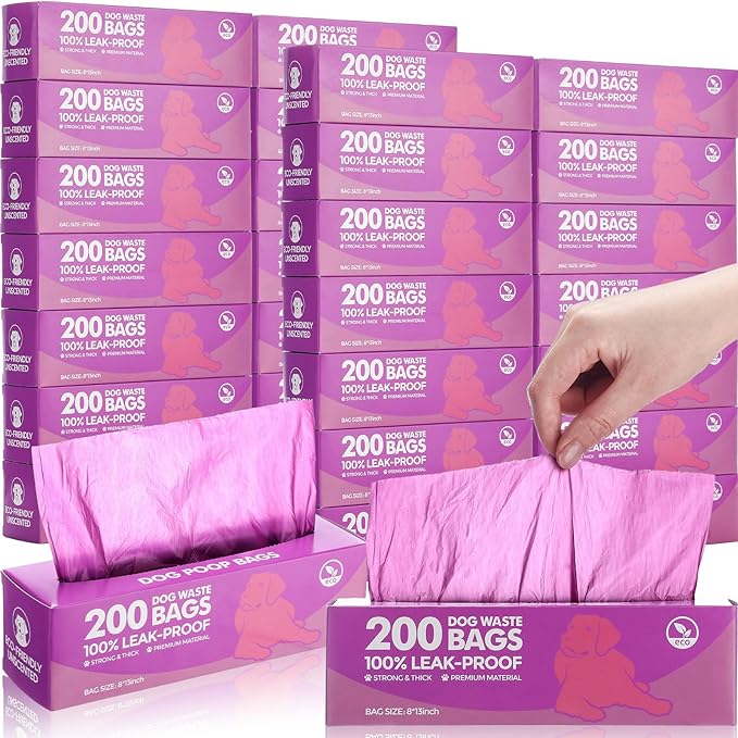 Harloon 6000 Counts Dog Poop Waste Bags 30 Rolls Extra Thick Strong Leak PET Proof Bags Disposable Bulk Universal Doggy Roll Waste Box for Puppy Outdoor Walking Travel (Purple,12 x 8 Inches)-Mewly Pet