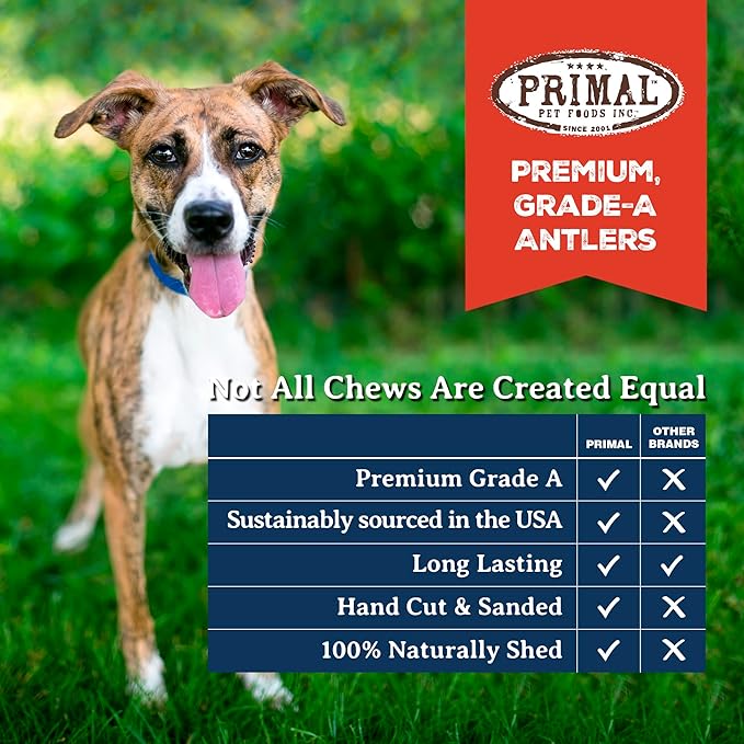 Primal Antlers for Dogs, Grade A Split Moose Antlers for Large Canines 30-45 lb, Natural Chews for Aggressive Chewers, Naturally Shed, Long Lasting Dog Bones, 1 ct-Mewly Pet