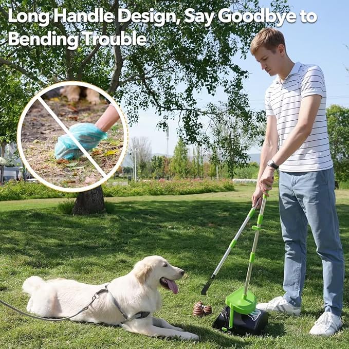 UPSKY Dog Pooper Scooper Swivel Bin & Rake Kit with 100 Waste Bags,33.4" Stainless Steel Long Handle Heavy Duty Pet Poop Shovel for Large Medium Small Dogs, Odor-Proof Lid for Yard/Lawn/Outdoor Use-Mewly Pet